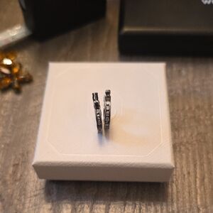 Sterling Silver Diamante Huggie Hoop Earrings - Silver